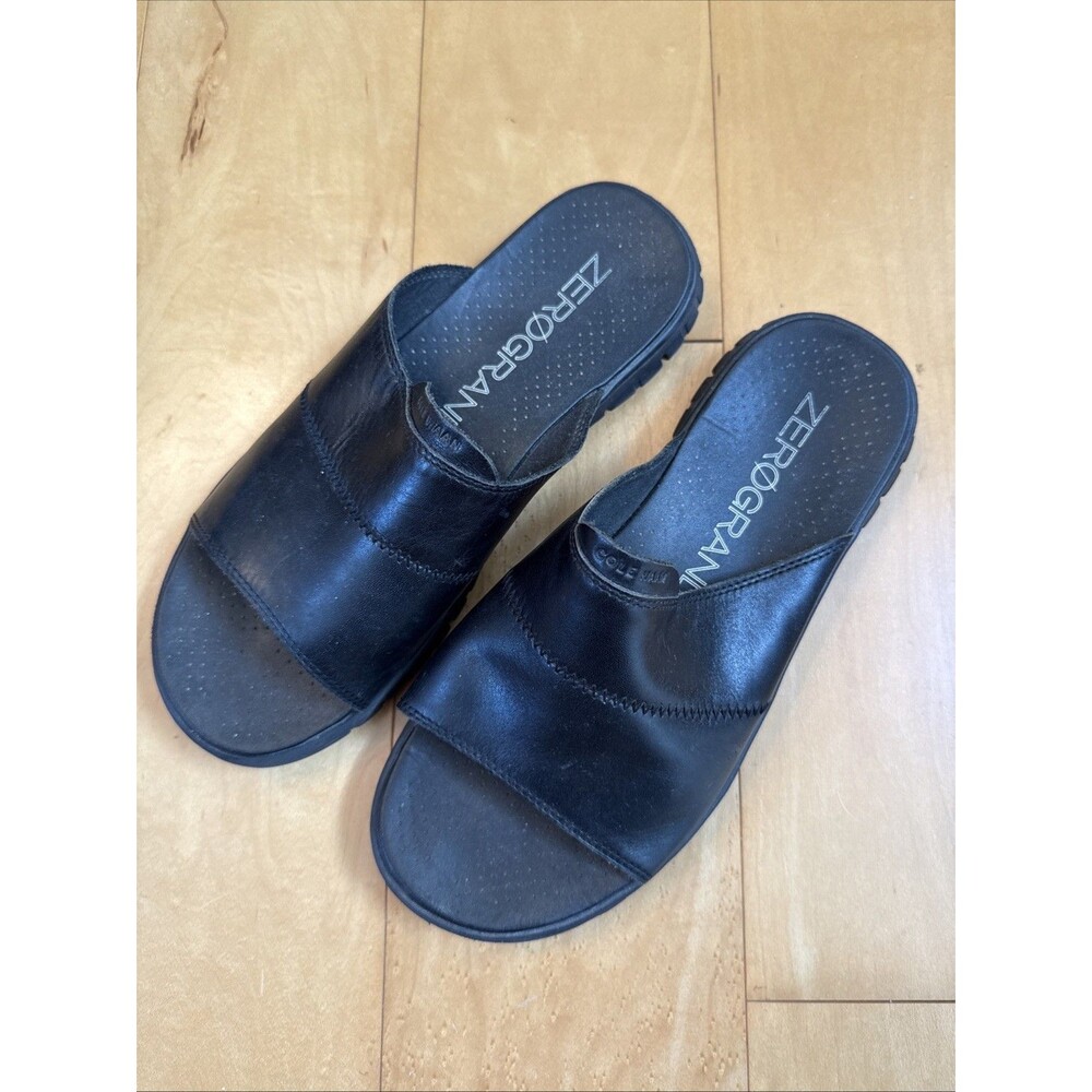 BLACK LEATHER SLIDES Cole Hann Zero Grand Size 8 Mens